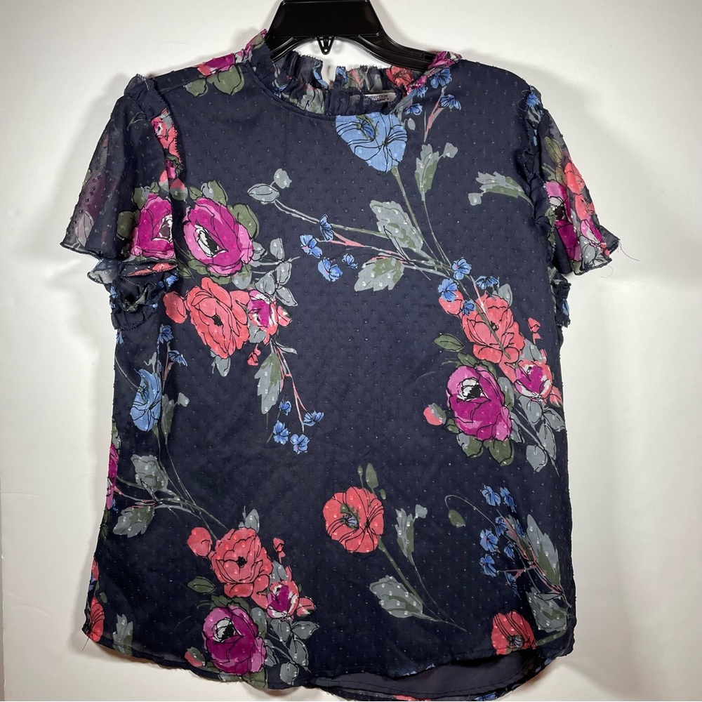 New Direction Swiss Dot Floral Top Blouse